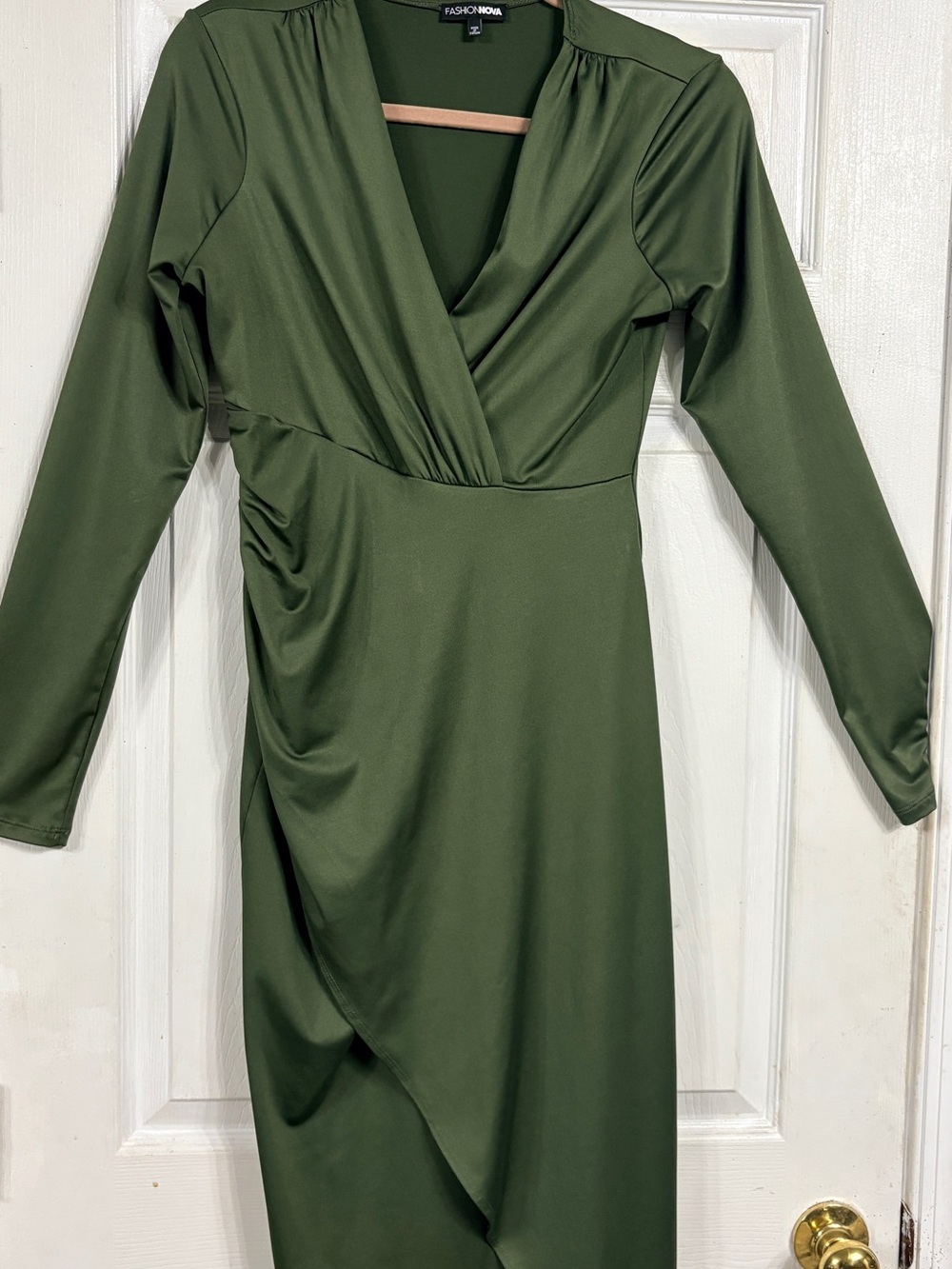 Fashion Nova Olive Green Long Sleeve Wrap Dress